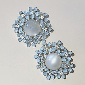 KARU ARKE BLUE ENAMEL MOONGLOW SCREWBACK EARRINGS